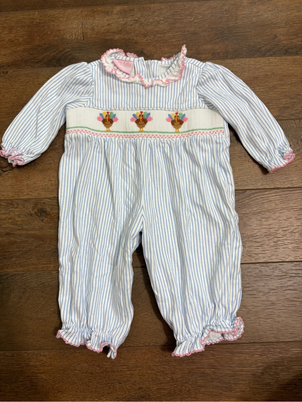 Petit Bebe Smocked Turkey Thanksgiving Romper 3M